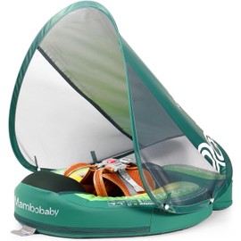 Upgread Mambobaby Float with UPF 50+ Sun Protection Canopy Big Buoyancy Non-Inflatable Solid Baby Swim Pool Float for Ages 3-24 Months (Avocado Green)