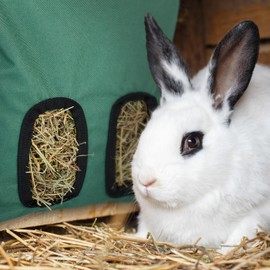 Relaxdays Fabric Hay Bag for Small Animals, H31 x W25 cm, for Rabbits, Guinea Pigs, Hamsters, Green/Black