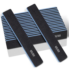 BLESWIN 12 Pcs Professional Nail Files, 60/60 Grit Nail Files for Acrylic Nails Gel Nails, Double Sided Emery Board for Nails, Reusable & Washable Coarse Nail File for Home and Salon Use