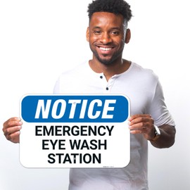 Notice Emergency Eye Wash Station Sign, 12x18 Inches, 55 mil Thick HDPS (high Density polystyrene), Made in USA