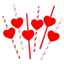 Konsait Valentine's Day Paper Straws,72 PCS White Red Striped Straws Red heart Straws Valentines Party Disposable Drinking Straws for Valentines Party Wedding Favors Supplies Decorations