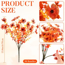 Zeyune 56 Bundles Fall Artificial Flowers Outdoors Fake Autumn Orange Plastic Violet Plant Faux UV Resistant Shrubs Greenery for Thanksgiving Outdoor Indoor Garden Porch Window Box Hanging Decor