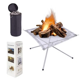Wshxjzyay 22Inch Portable Outdoor Fire Pits,Foldable Stainless Steel Mesh Fire Pit,Collapsible Fireplace Space Saving for BBQ Heating,Bonfire,Barbecue,Patio,Backyard,Garden