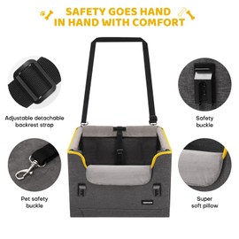 GENORTH Dog Car Seat for Small Dogs Under 20 lbs,Fits Most Vehicles,with Cozy Chin Rest,Cushion and Safety Belt, (Gray)