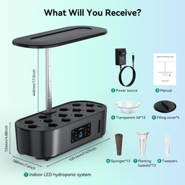 Hydroponics Growing System,BHTNYOO-13 Pods Indoor Herbs Garden Gardening Kit with Multi-Mode Adjustable Height LED Grow Lights,Automatic Water Pump Timer (LCD Touch Screen)