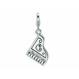 Amore LaVita Sterling Silver 3-D Enameled Grand Piano Lobster Clasp Bracelet Charm