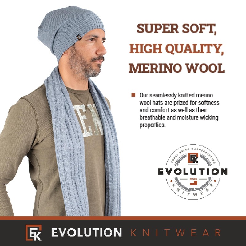 Evolution Knitwear Wool Slouchy Knit Beanie Hat for Men or
