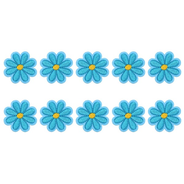 sourcing map 10Pcs Daisy Flower Iron on Patches Blue Embroidered