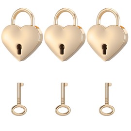 3Pc Mini Heart Lock with Key, Small Heart Shaped Padlock, Gold Love Locks for Diary, Jewelry Box, Storage Box, Keychain Lock, Gold Metal Padlock, Valentine Gift