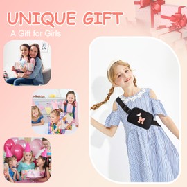 ONETOALL Birthday Gifts for 4 5 6 7 8 9 10 11 12 13 Year Old Girls, Small Waist Fanny Pack, Crossbody Belt Bag with Initial Letter Patch, Nylon, Adjustable Strap, for Teen Girls