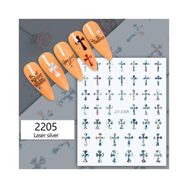 Generic Cross Nail Sticker Gold Silver Black White Nail Decals Jo2205 Laser Silver Nail Wraps Stickers Manicure Supplies for Women Nails Full Long Lasting Easy Apply and Remove
