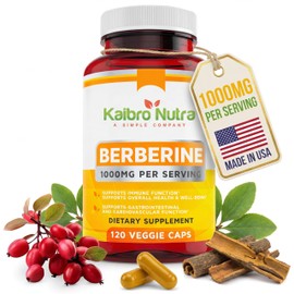 Kaibro Nutra Berberine Supplement 1000mg, Berberine HCL for Immune System, Glucose Support, Circulatory & Gastrointestinal Health, Vegan & Gluten-Free, 120 Capsules