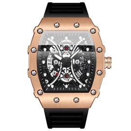 Tiong Rose Black Men's Barrel Shaped Business Quartz Watch，Non Mechanical Watches for Men,Luminous Waterproof Silicone Men's Quartz Watch-Rose Black