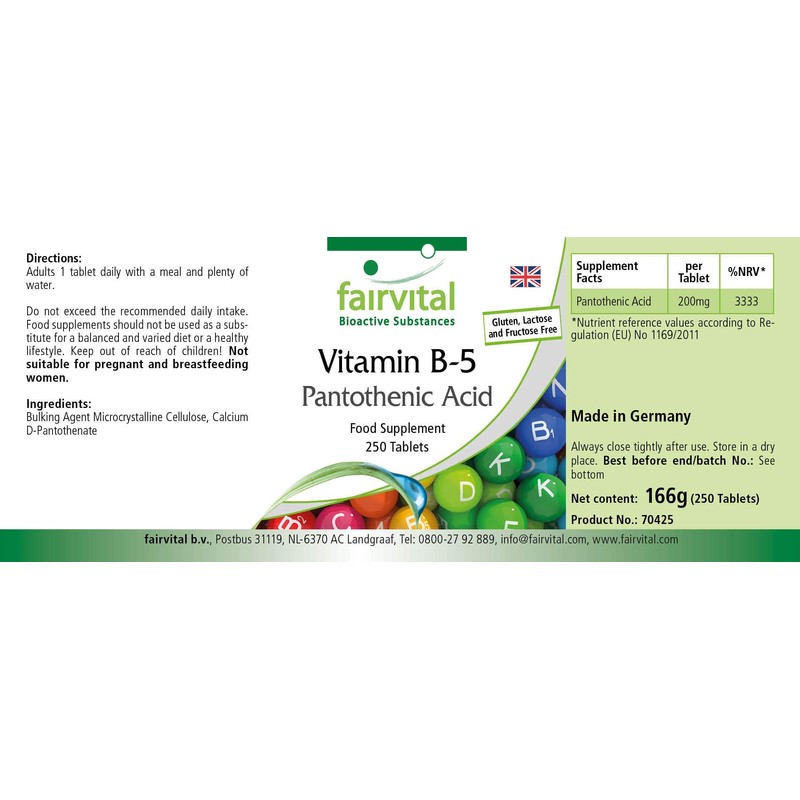 Vitamin B 5, Pantothenic Acid, 200mg, 250 Tablets, Vegetarian –