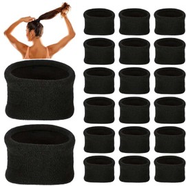 Large Elastic Strong Hair Ties, 20 Pcs 2.5 Inch Black No Damage Hair Ties for Women Thick Hair, Cotton Seamless Ponytail Holders, Soft Rubber Bands for Hair, Elastics Hair Band for Women