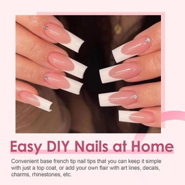 French False Nails - 240 Pcs Coffin Press on Nails Set - Fake Nail Nude Color French False Nail Kit - Full Cover Stick on nails Ballerina Nail Art Manicure for Girls Women