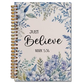 Exqcom Floral Christian Spiral Notebooks, Just Believe Mark 5:36 Bible Journal, Scripture Journals for Writing, Christian Gifts for Women, Religious Notebook for Note Taking, 5.5x8.3 Inch