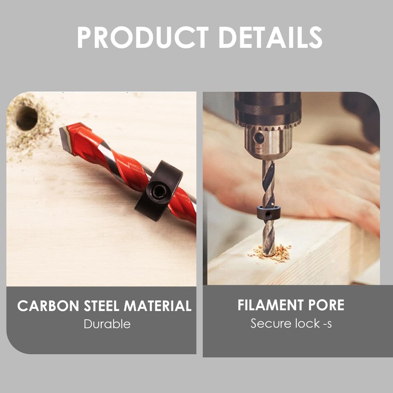 8 PCS Step Drill Bit Depth Stop Collar Ring Positioner