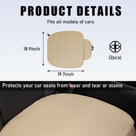 Yourkar 2PCS Car Seat Bottom Cover Pad, Breathable Auto Front Seat Button Cushion Mat with Pocket, Soft Comfortable Vehicle Seat Protector Pad, Universal Truck SUV Car Accessories (Beige)