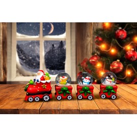 Christmas Snowglobe Set of 3pcs Gift Box Train Carriages & Engine Hand Painted Snowman Santa Reindeer Penguine Table Mantel Decoration Xmas Gifts