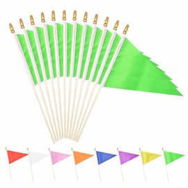 XCFH Small Solid Plain Green Pennant Stick Flag Mini Triangle Blank DIY Graffiti Hand Held 5x8 Inch Flags Decorations 12 Pack