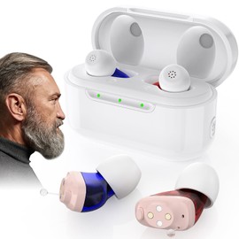 Osquarrelsome Rechargeable OTC Hearing Aids for Seniors - 16 Channels & 4 Modes Hearing Amplifier with Noise Cancelling, Invisible In-Ear Device with Charging Case for Adult