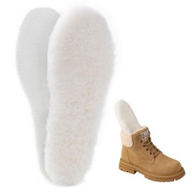 ISQFIQ Warm Sheepkin Insoles, Real Wool Innersoles for Men Women, Fleece Thermal Fur Insoles, Thick Lambswool Inner Soles for Boot, Wellington, Slippers(White, UK 11)