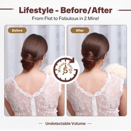 Extra Long Hair Donut for Volume | Hair Sponge Bun Shaper & Hair Filler Pads for Women | Includes Bobby Pins, U-Clips, Comb - Undetectable Updo Tool for Buns, Braids, Ponytails (Light Brown)