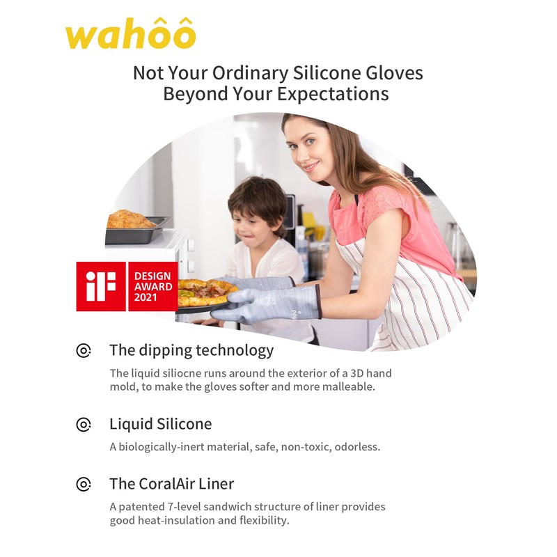 wahoo Professional Liquid Silicone Oven Mitts Gloves, Heat Resistant Gloves