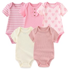 MAMIMAKA 10 Pack Baby Girl Bodysuit Pant Set Cotton Newborn Baby Clothes Pink One-Piece Vest, 0-3 Months