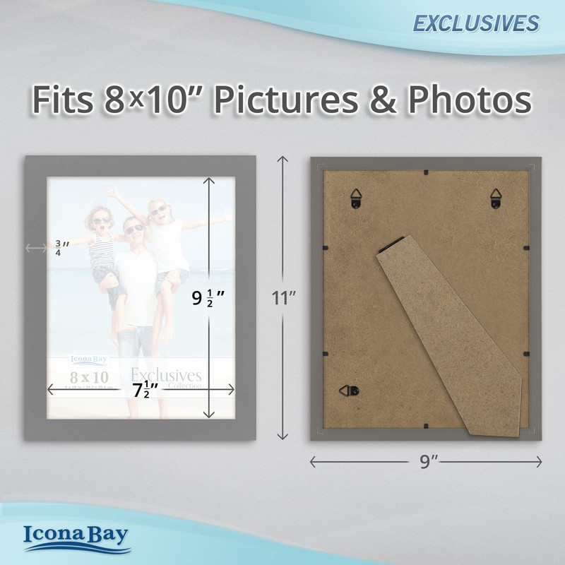 Icona Bay 8x10 Picture Frames (Gray, 3 Pack), Sturdy Wood