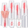 Jingmore 50 Sets Ballerina Disposable Cups with Lids and Straws