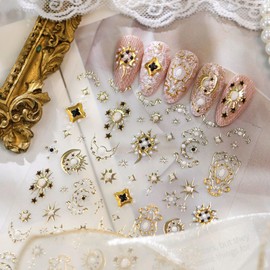 Gold Silver Star Moon Sun Nail Boho Baroque Celestial Nail Stickers