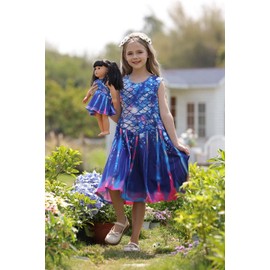 Bow Dream Girl Dress and Matching American Girl Doll Clothes Accessories Rainbow Mermaid Unicorn Size 150