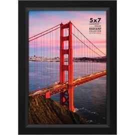 Langdon House 7x5 Black Picture Frame, Modern w/Bevelled Accent, Tabletop Easel and Wall Hanging Hooks Included, Radiant Collection