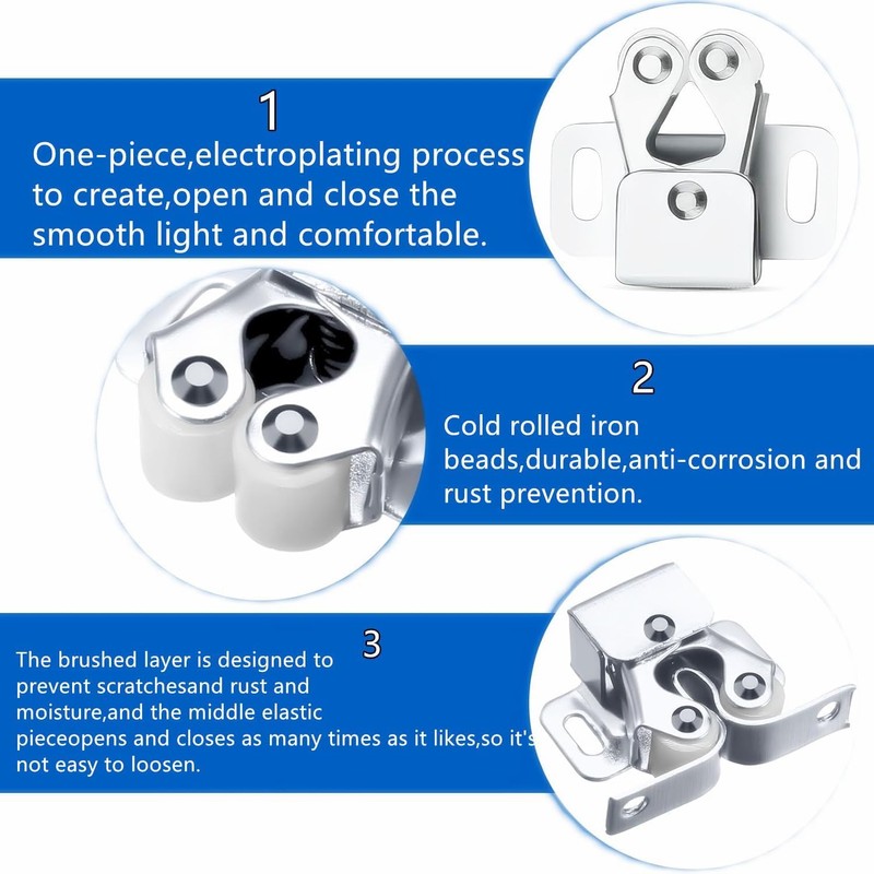 10 Pcs Double Roller Door Catches, Cabinet Latch Double Roller