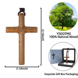 Green Wood Cross Necklace for Men Women Gift, Natural Green sandalwood Cross Chain Pendant, Christian Catholic Jesus Crucifix Necklace, Cross for Car Mirror Hanging, 2.1x1.3inches Facet