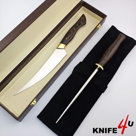 Drevni Steel Flexible Fillet Knife Set | 8" inches Fish Meat Slicer|Satin Finish 440C Stainless Steel Handcrafted Boning Knife|Wangy Handle comes with Knife Sharpener,Perfect Fishing Gifts