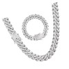 2Pcs Cuban Link Chain Rhinestone Necklace Bracelet Set Gift for