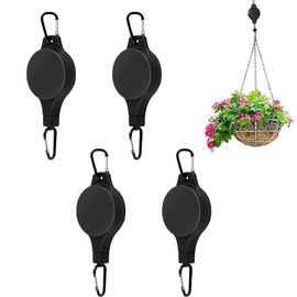 Fleymu Pack of 4 Rope Pulley Hanging Basket Plant Lift Retractable Hanging Basket Retractable Hook Adjustable Flower Basket Hanger Hanging Basket Hook for Hanging Plant Baskets Bird Feeder