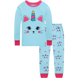 Dolphin&Fish Girls Pajamas 100% Cotton Girls Unicorn Zebra Pajamas 4Pieces Toddler Pjs Set Kids Sleepwear 4T Pink Blue