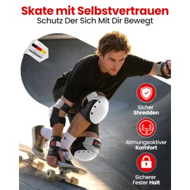 SKATEWIZ Inline Pads Adult – Protectors Inline Skates Adults – Knee Pads Elbow Pads – Skate Protectors Protective Equipment – Protectors Women Men – Shield Size M Black