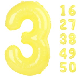40 Inch Macaron Yellow Balloon Number 3 Balloon,Number Balloons Big Giant Jumbo Number 3 Foil Mylar Balloons for 13th Birthday Party Anniversary Events,Wedding Anniversary Party Decorations