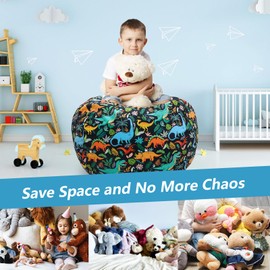 decalsweet Bean Bag Children's Toy Stuffed Toy Storage, Large Size Cuddly Toys Storage for Girls Boys, Bean Bag Chair Cover for Children's Room, Black Dinosaur (Bag Only