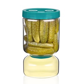 ZENS Pickle Jar with Strainer Flip, 51oz Pickle Container Pickle Juice Separator Teal Hourglass Jar for Olive Keeper, Leakproof Pickle Holder Jars for Pickling Dill Sliced Storage, Gifts for Mom