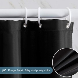 Furlinic Shower Curtain Mould Proof Resistantand Waterproof Washable Polyester Fabric Black Bath Curtains with Weight Tape 10 Hooks for Wetroom 60x72 Inch.