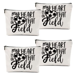 4 Pcs Funny Soccer Gifts Soccer Stuff Soccer Makeup Bag Soccer Coach Gifts Soccer Mom Essentials Cosmetic Bag Travel Bag Toiletry Bag Zipper Pouch for Women Soccer Lovers Players Christmas Birthday