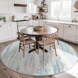 MUJOO Round Rugs 6ft,Circle Area Rug Washable,Circular Rugs for Living Room Dining Room,Large Modern Abstract Non Slip Throw Carpet Accent Neutral Blue