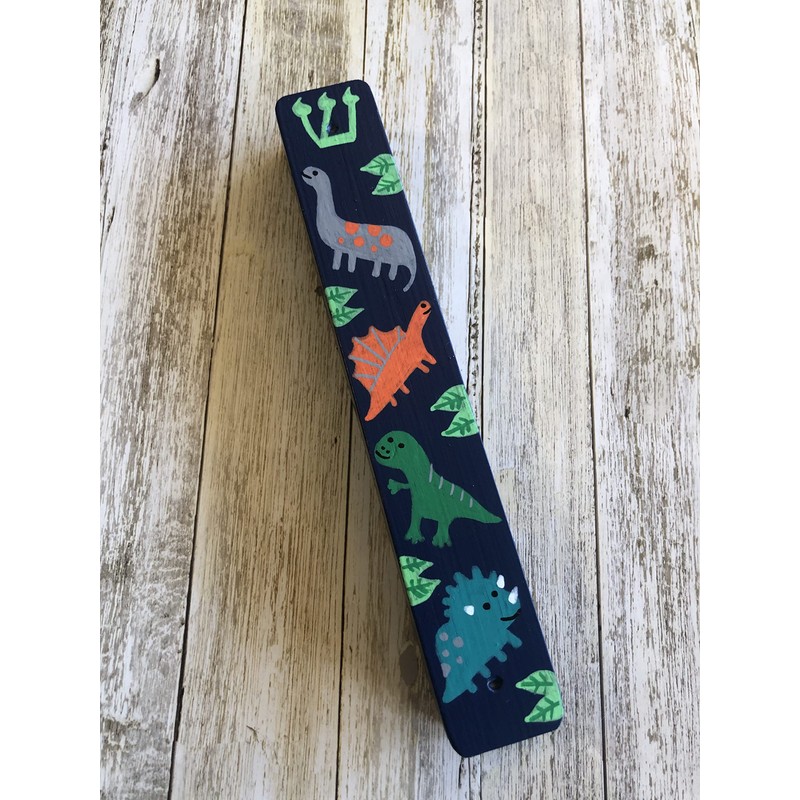 Dinosaur Mezuzah, Children's Scroll Case, Jewish Baby, Birthday Gift (Navy