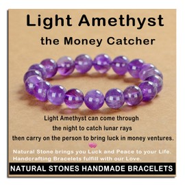 AD Beads Handmade Gemstone Stretch Elastic Bracelet Crystal Healing Reiki Nature's Beauty and Spiritual Essence Unisex (10mm, Purple Amethyst)